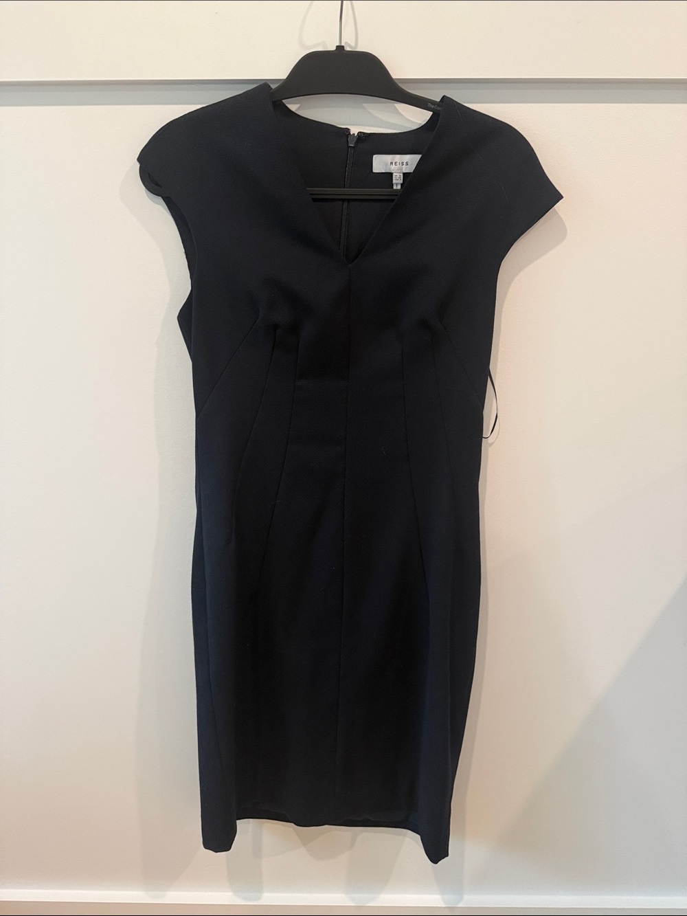 NWOT Reiss Navy Cap-Sleeve Sheath Dress with V-Notch